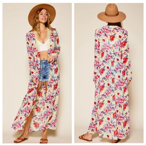 Kourtney Floral Maxi Length Kimono Duster Dress - Picture 2 of 3